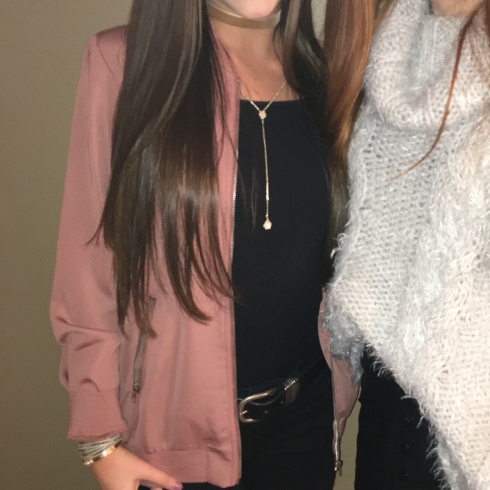 Pink satin bomber